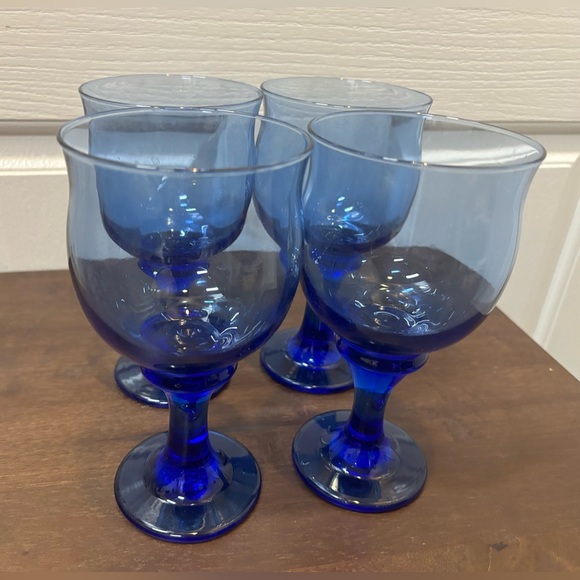 Libbey Vintage Mediterranean Cobalt Blue Clarion Water Wine Goblets - Picture 1 of 7